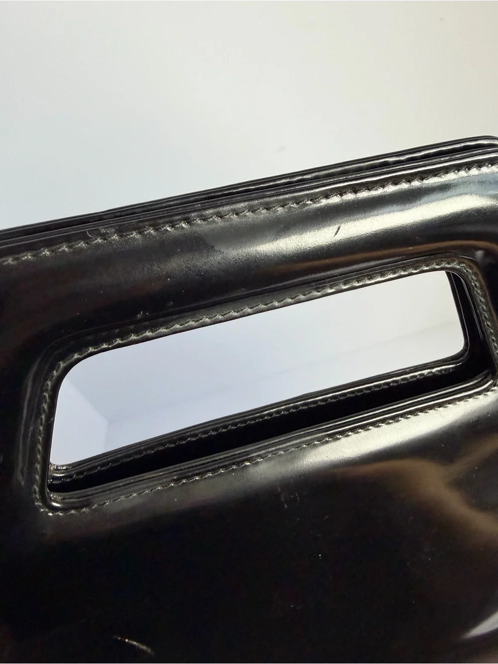 Salvatore Ferragamo Wanda Glossy Black Patent Leather Top Handle Bag